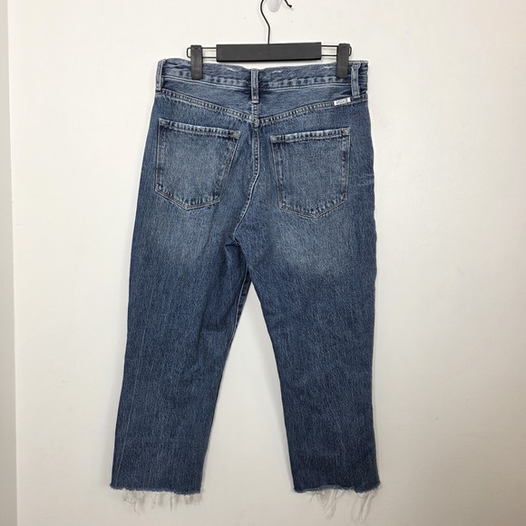 Kancan Medium Wash Distressed Raw Hem High Rise Straight Cropped Jeans Size 27 - Picture 5 of 6